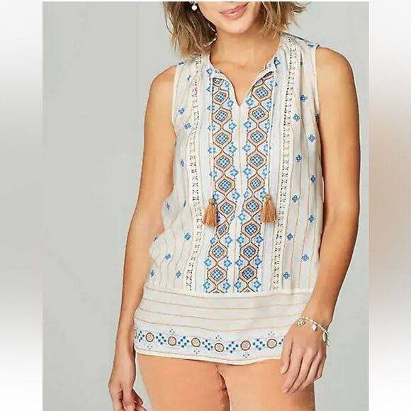 J. Jill Tops - J. Jill Lilah Textured-Stripes Embroidered Top